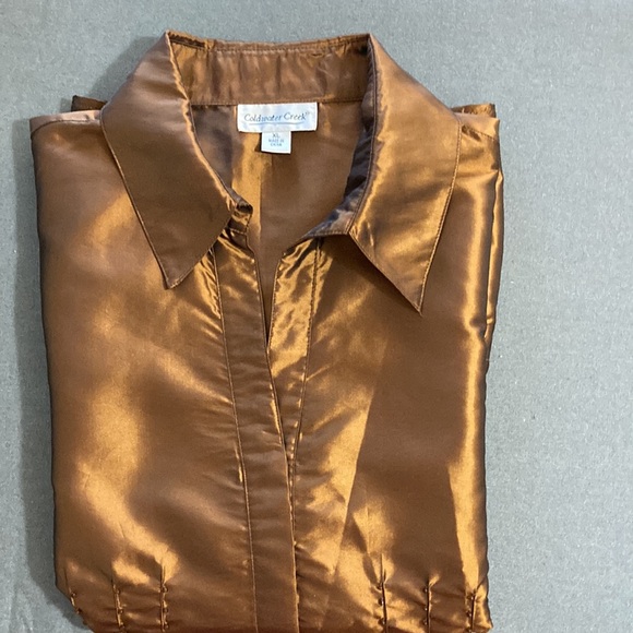 Coldwater Creek concealed buttoned down copper metallic 3/4 sleeves XL blouse - Picture 12 of 12